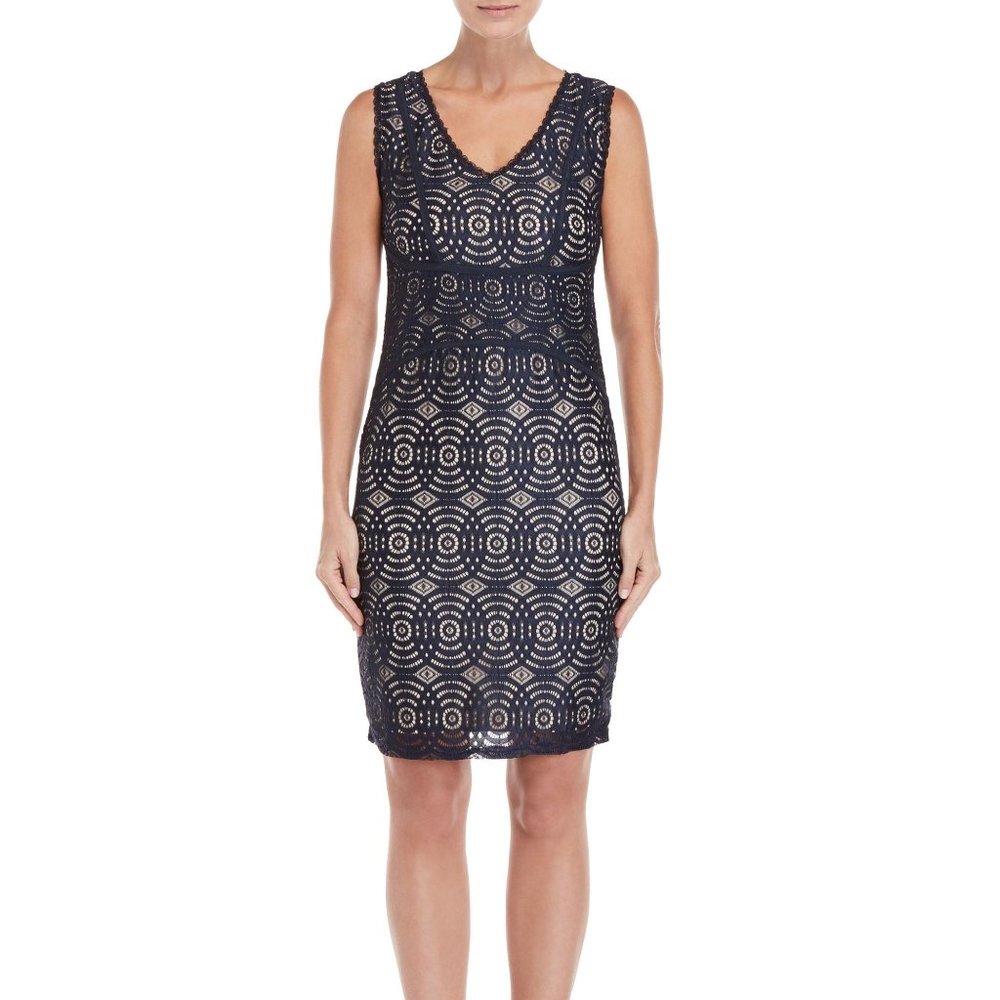 apricot concentric lace sheath dress, EUR XS